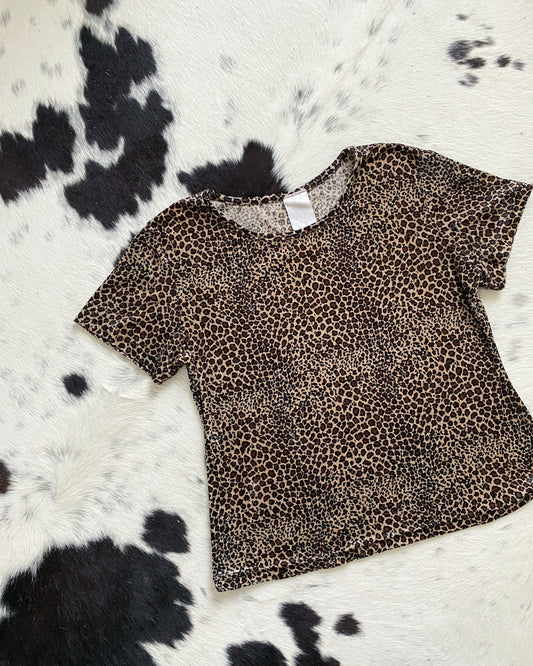 1990s Cheetah Print Velour Short Sleeve Top | Size L