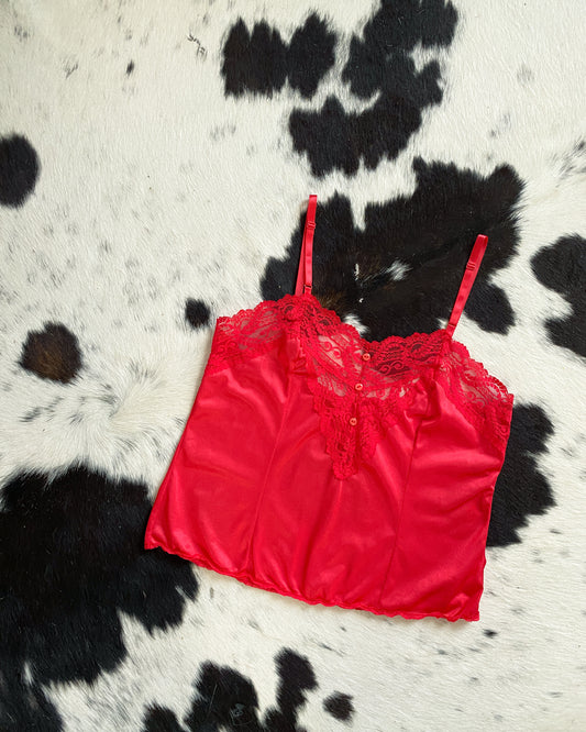 Vintage Red Lacey Camisole, Made in USA | Size M/L