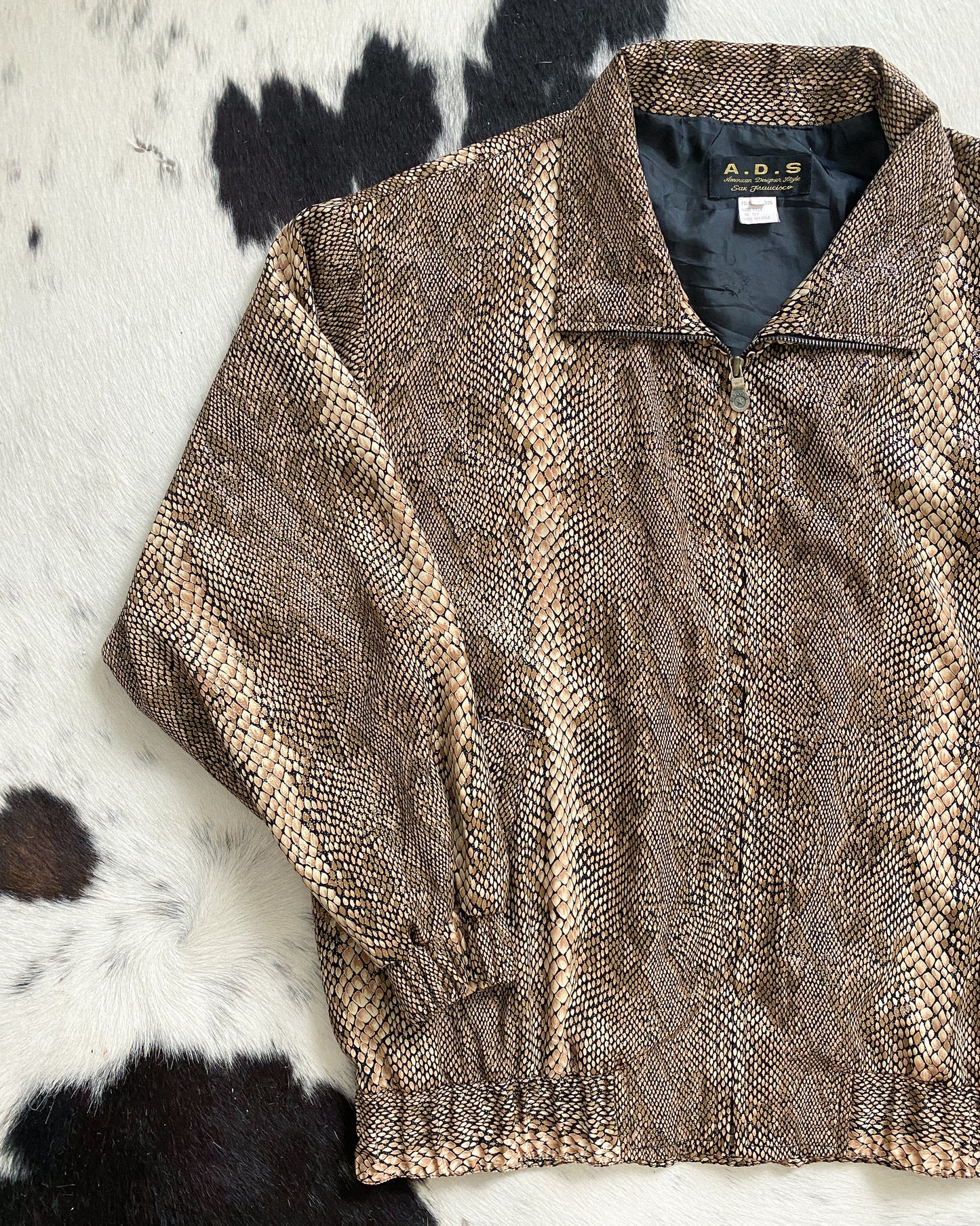 Vintage Glittery Snake Skin Pattern Bomber Jacket | Size M-XL