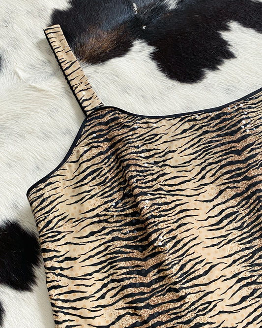 1990s Tiger Print & Sequin Tank Top| Size XL