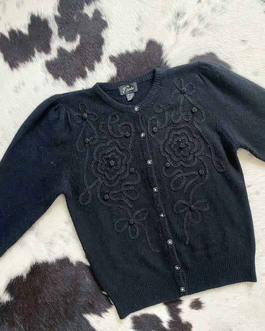 Black Lambswool & Angora Cardigan | Size XS-S/M