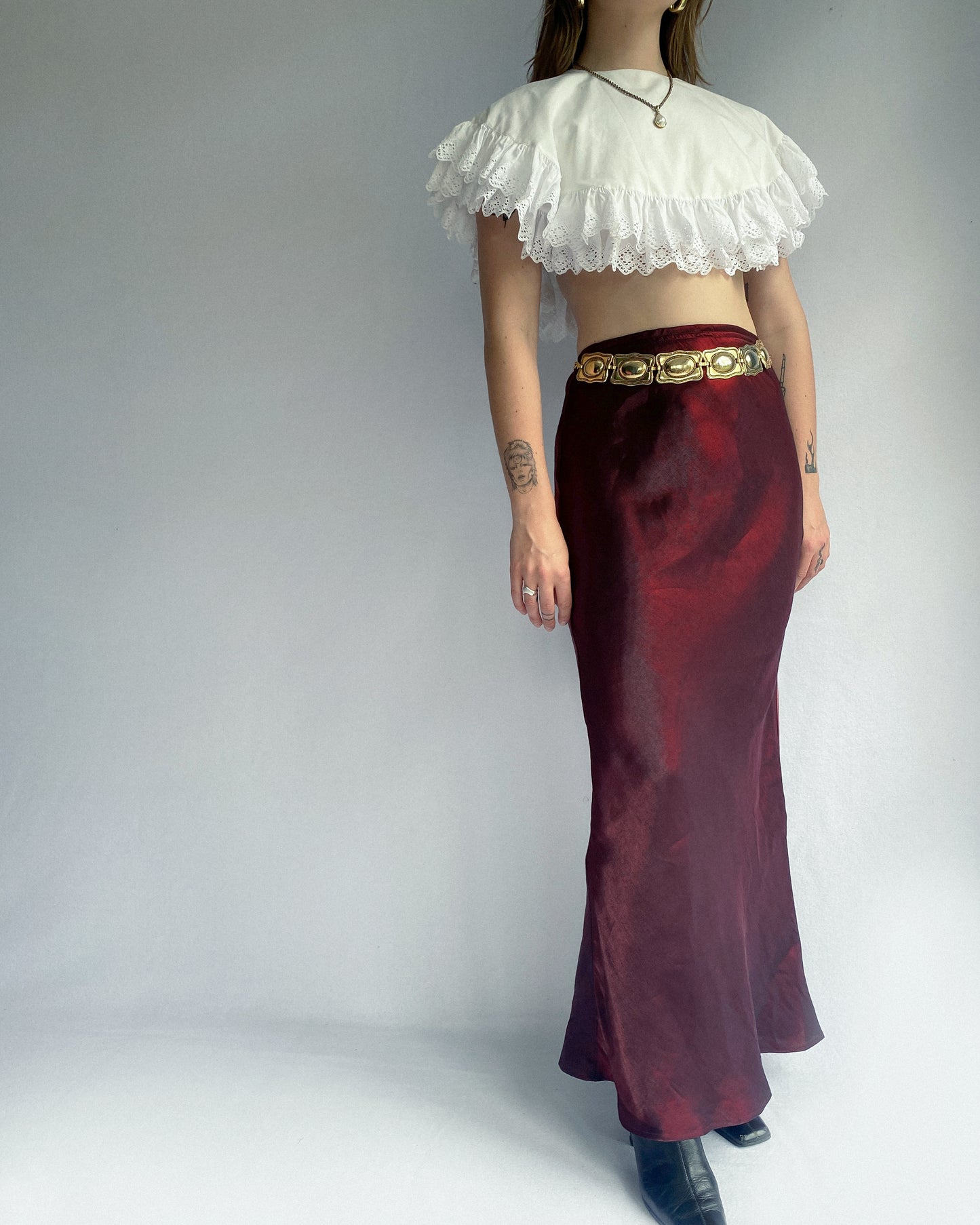 1990s Maroon Iridescent Maxi Skirt, Made in NZ | 10/12