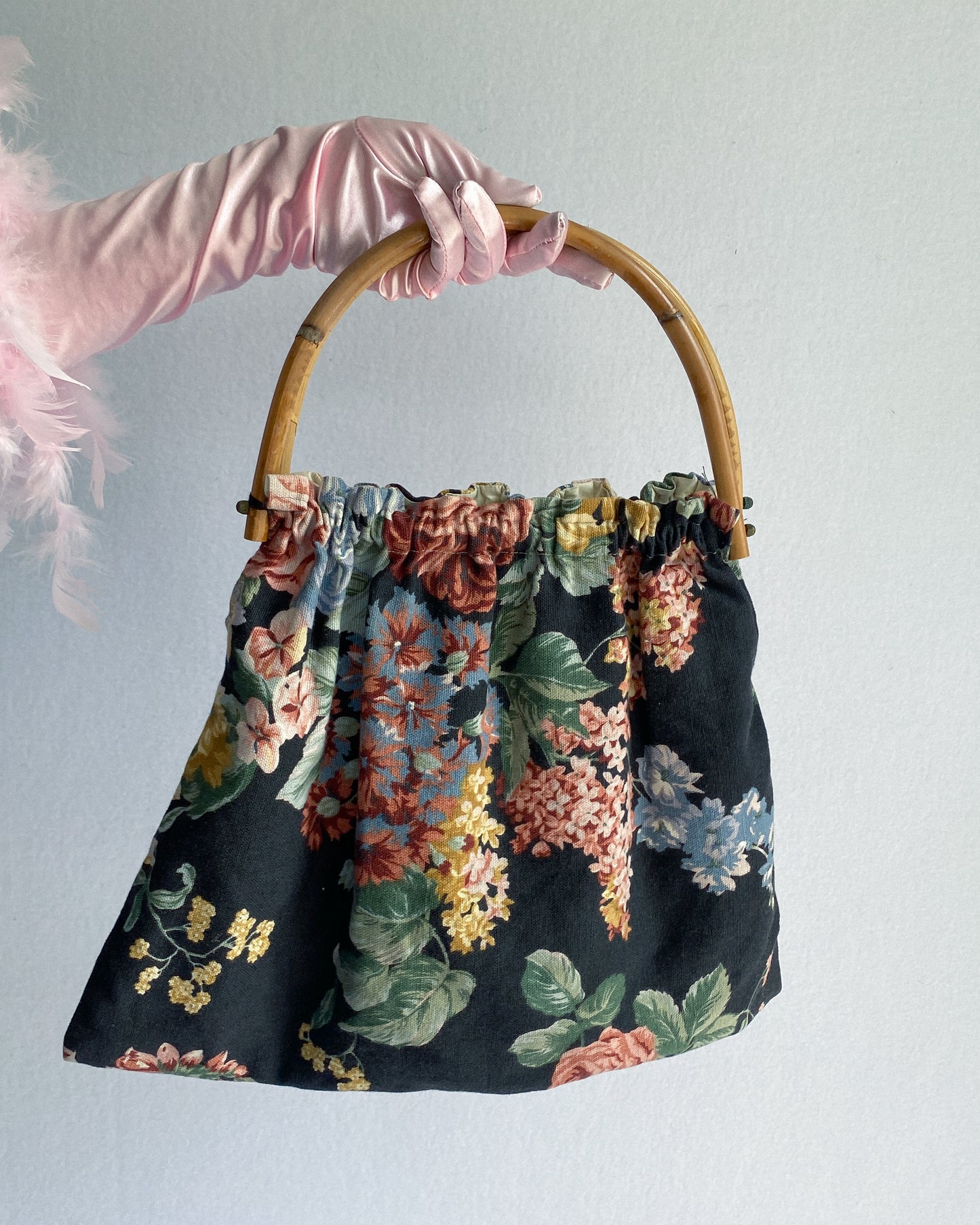 Floral Tapestry Bag with Cane Handle