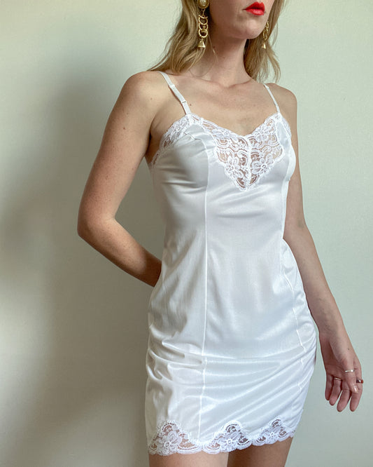 Vintage White Lace Slip Dress | Size S