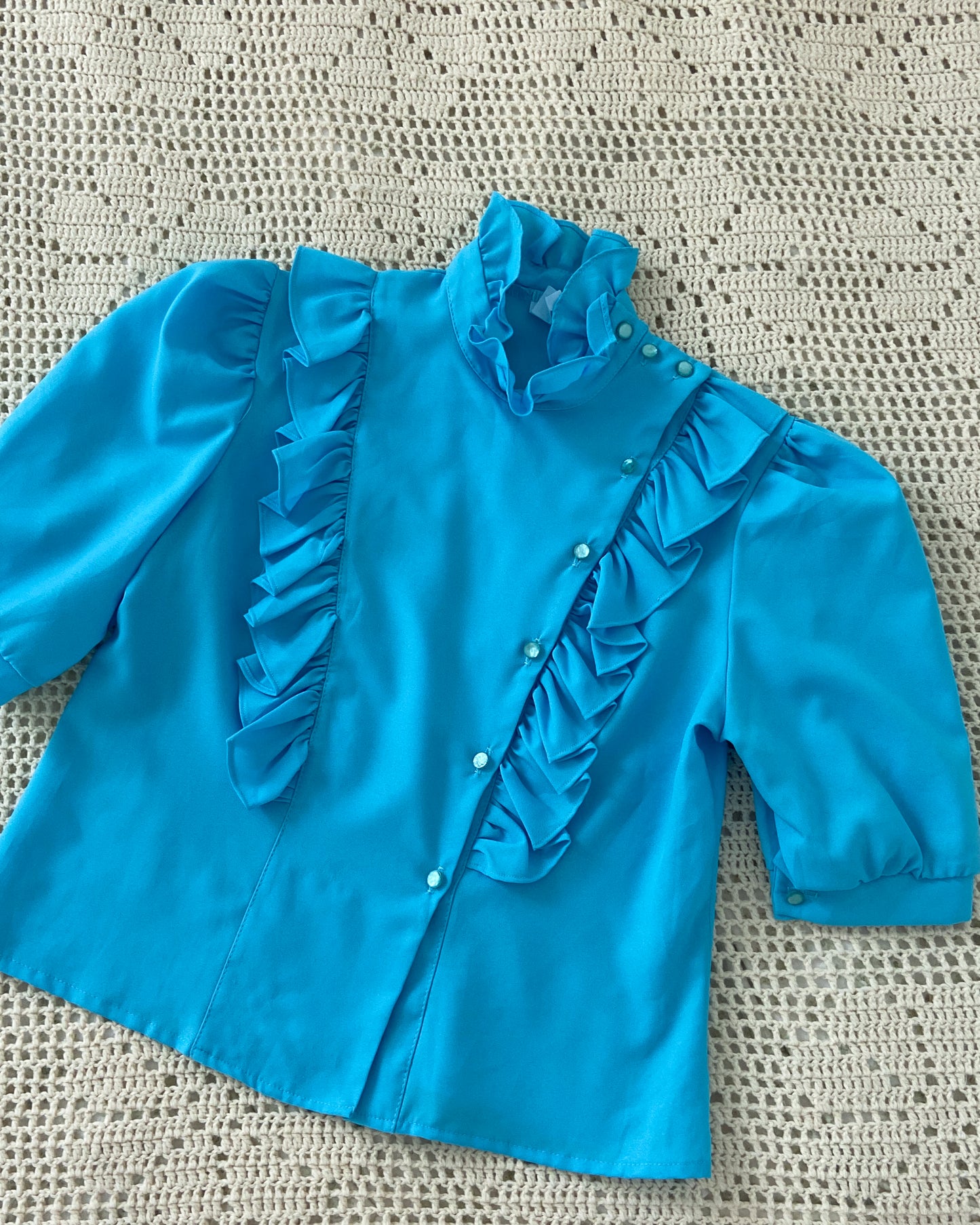 Sky Blue Western Frilly Blouse | Size M