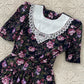 1980s Floral Dress with White Collar Bib | S-M Size