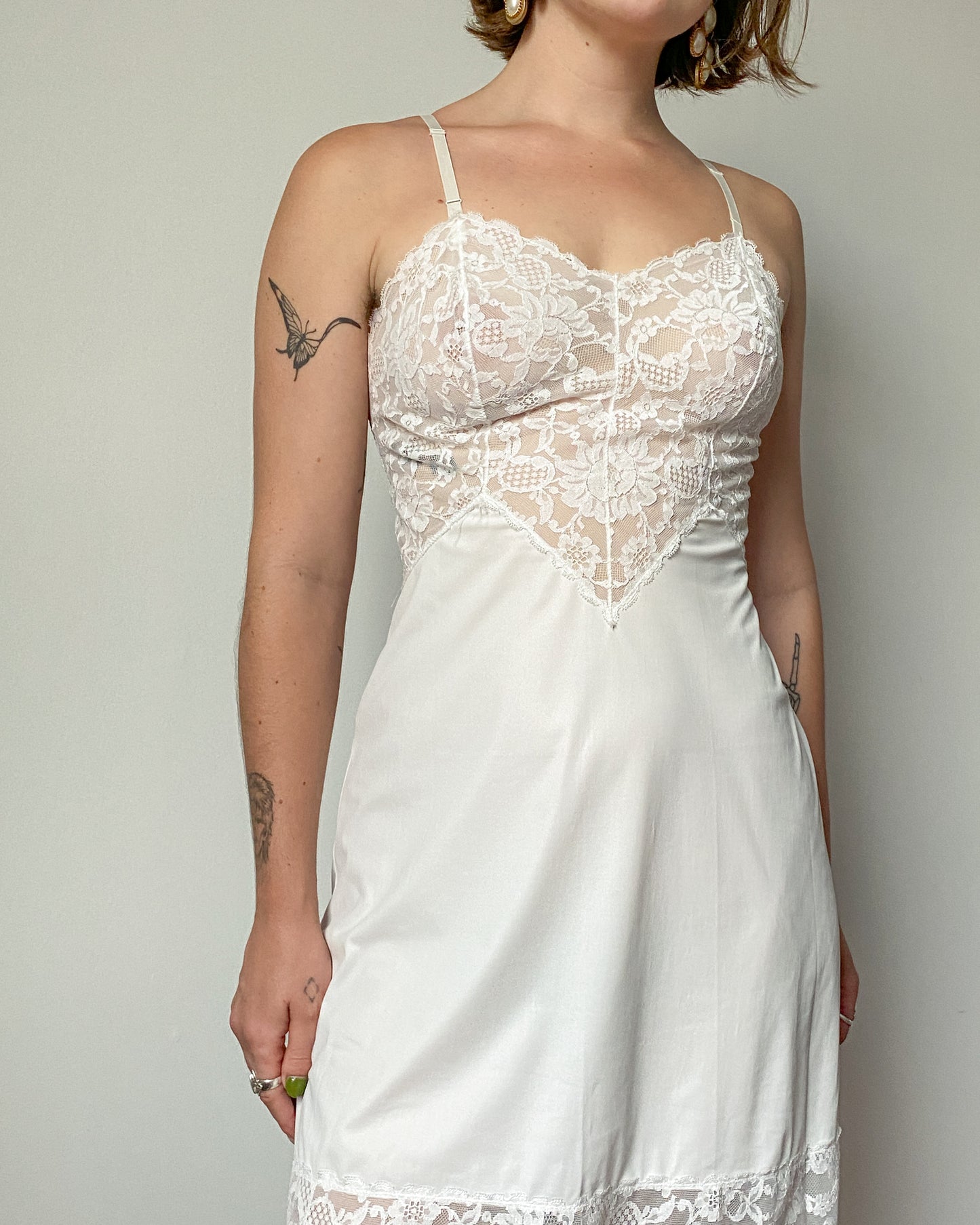 Vintage White 'Vanity Fair' Lace Slip Dress | Size S/M