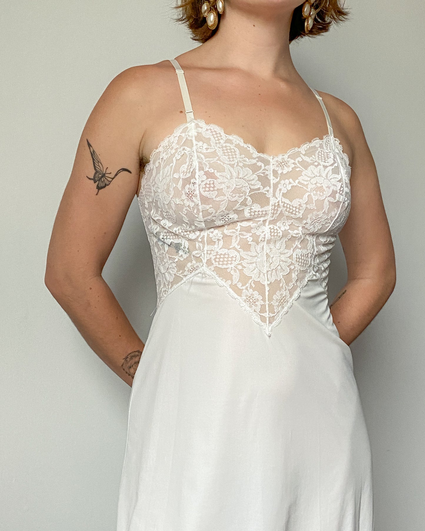 Vintage White 'Vanity Fair' Lace Slip Dress | Size S/M