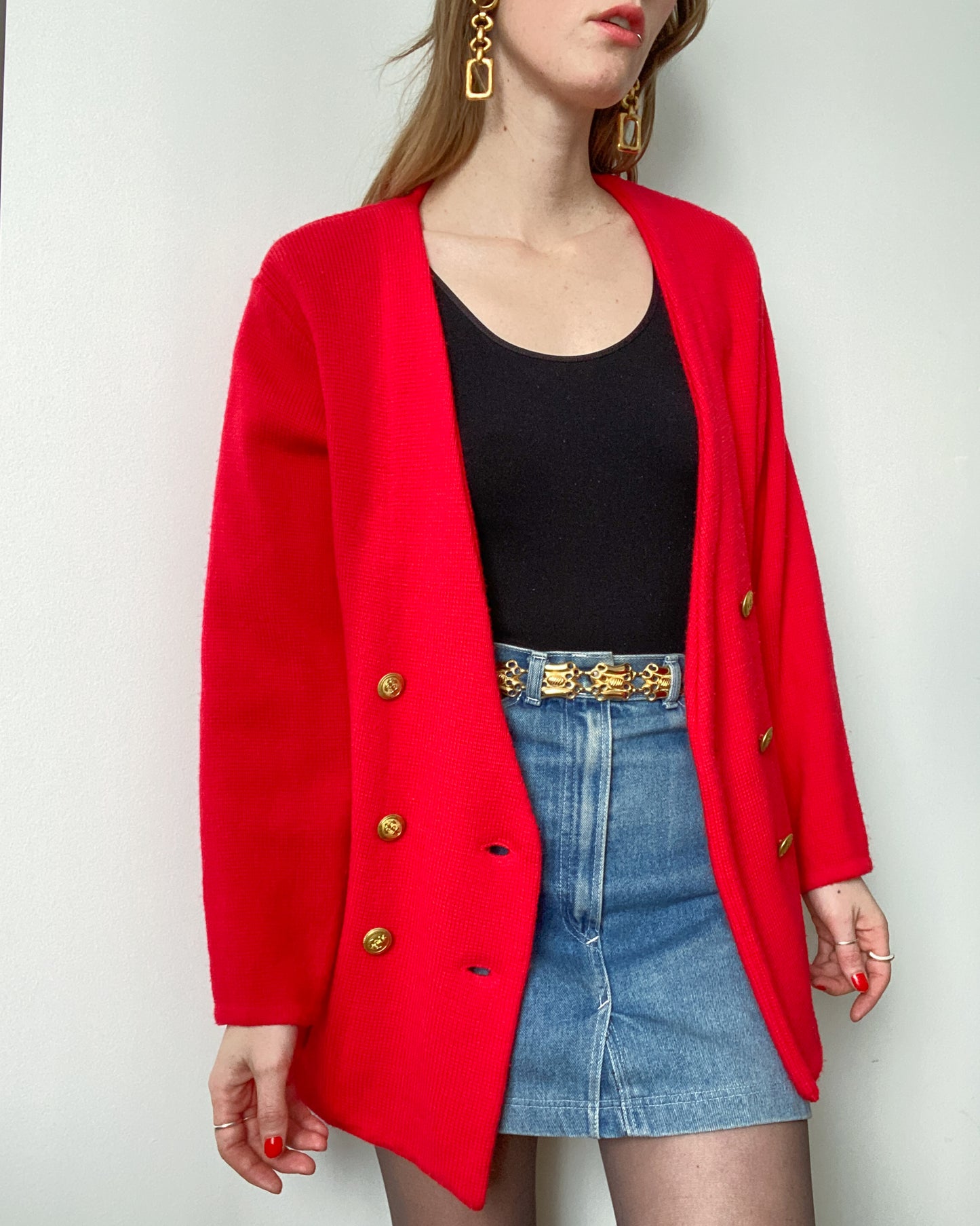 1980s Red Knit Cardigan | Size L/XL