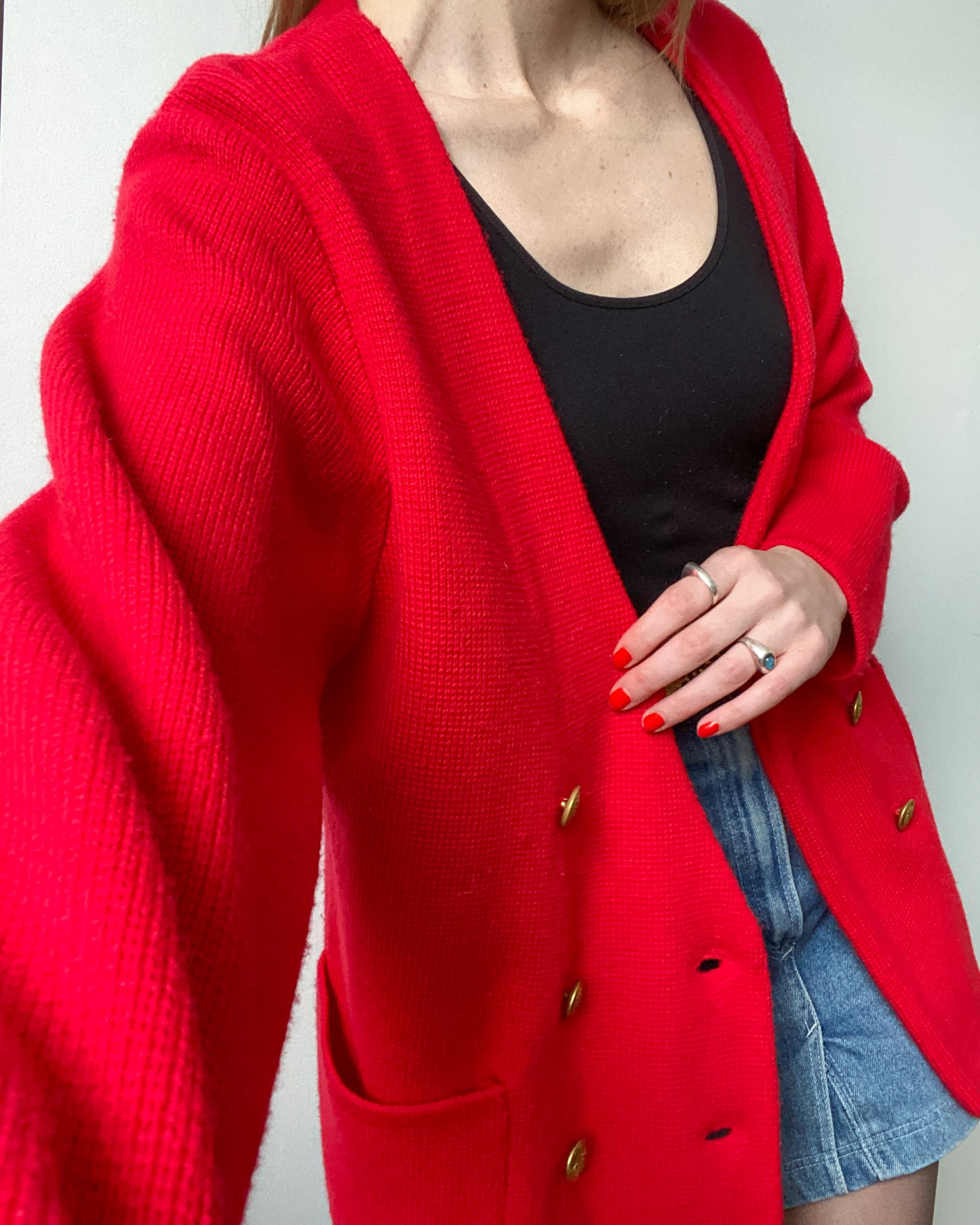 1980s Red Knit Cardigan | Size L/XL