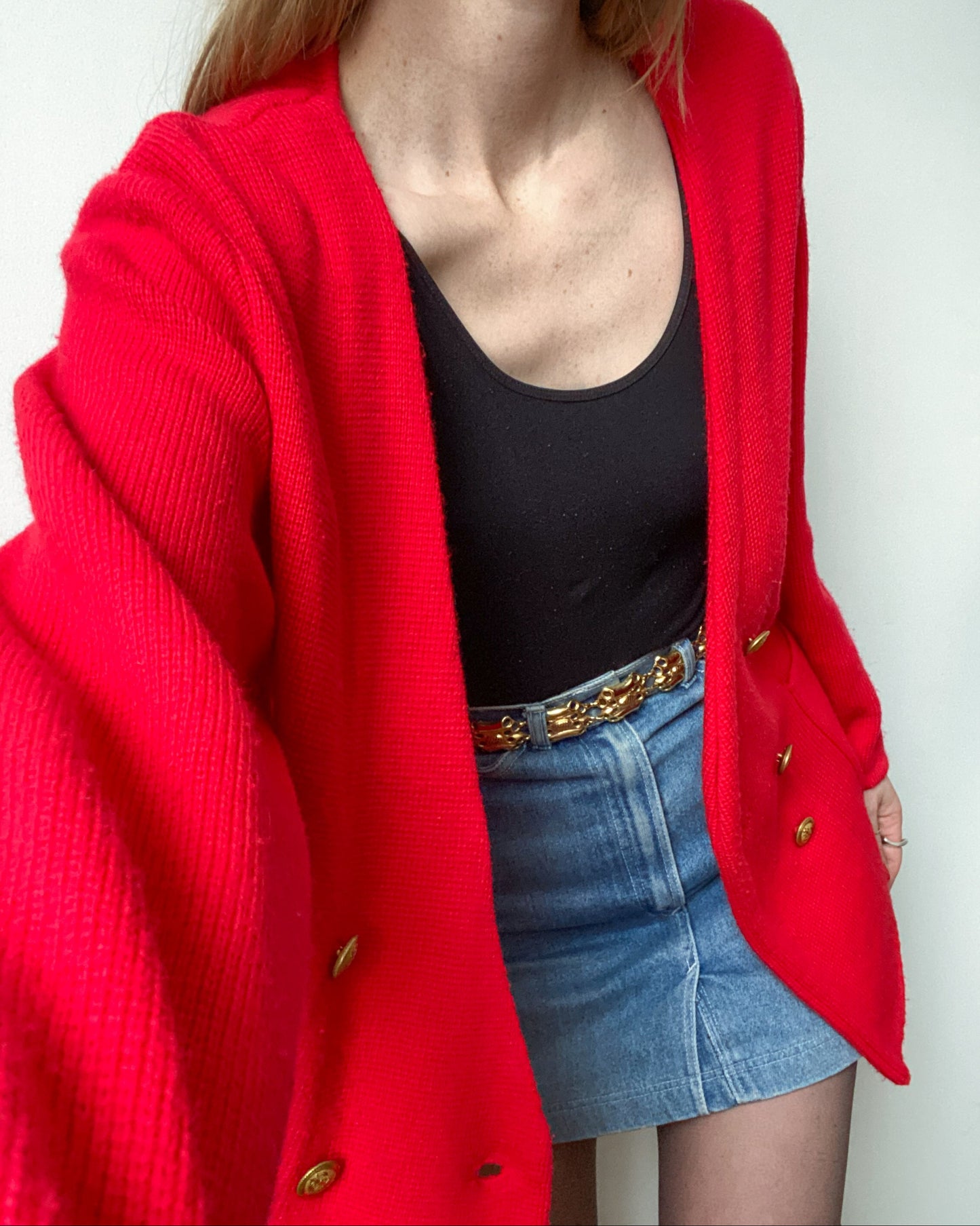 1980s Red Knit Cardigan | Size L/XL