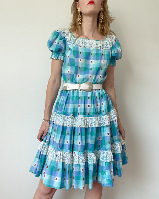 1970s Cottagecore Dress with Puff Sleeves | Size M-M/L