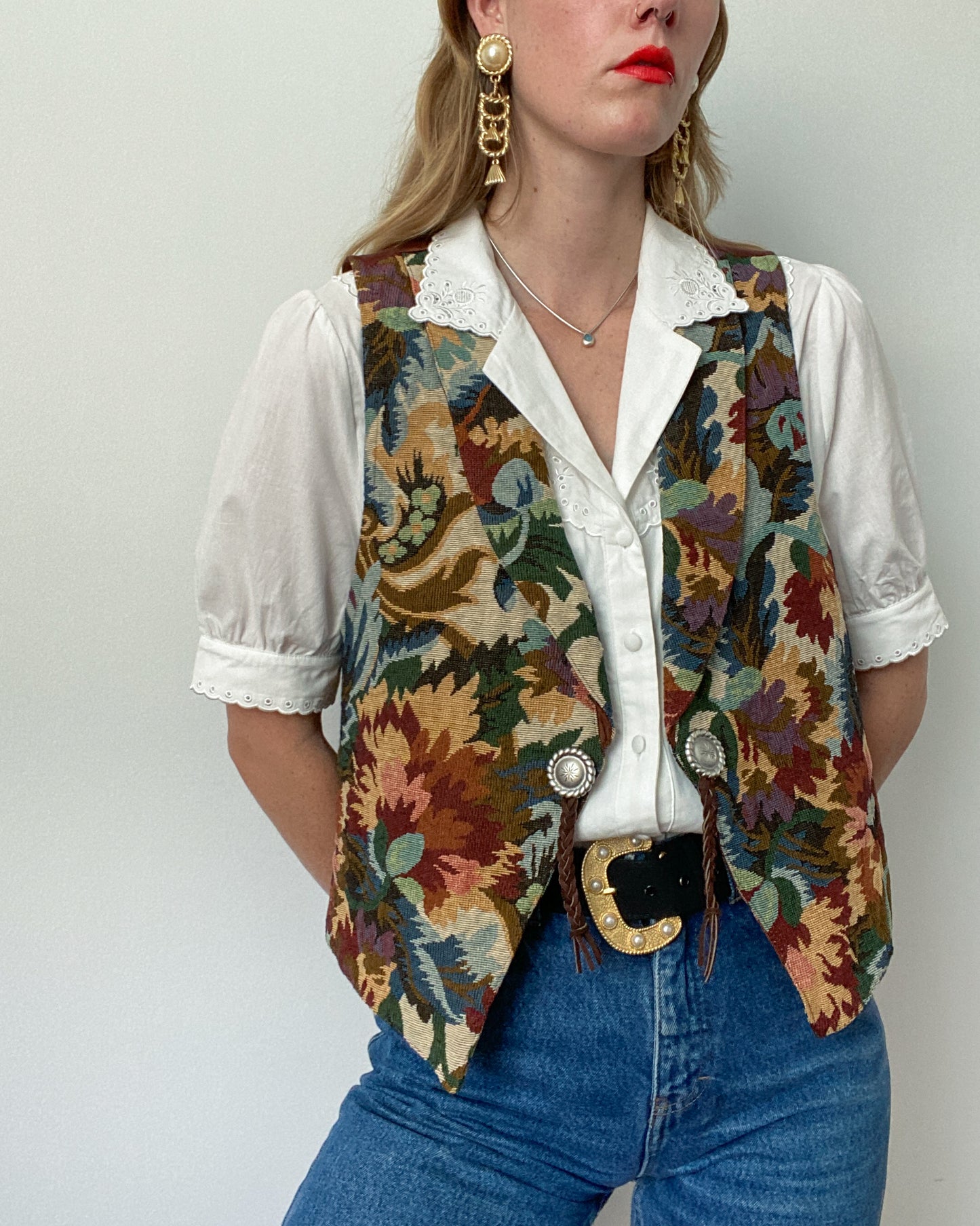 Vintage Western Tapestry Vest, Made in USA | Size L