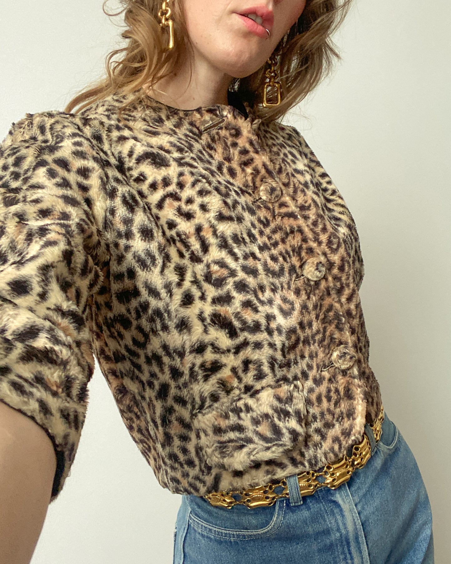 1960s Cheetah Faux Fur Cropped Jacket | Size XS-S