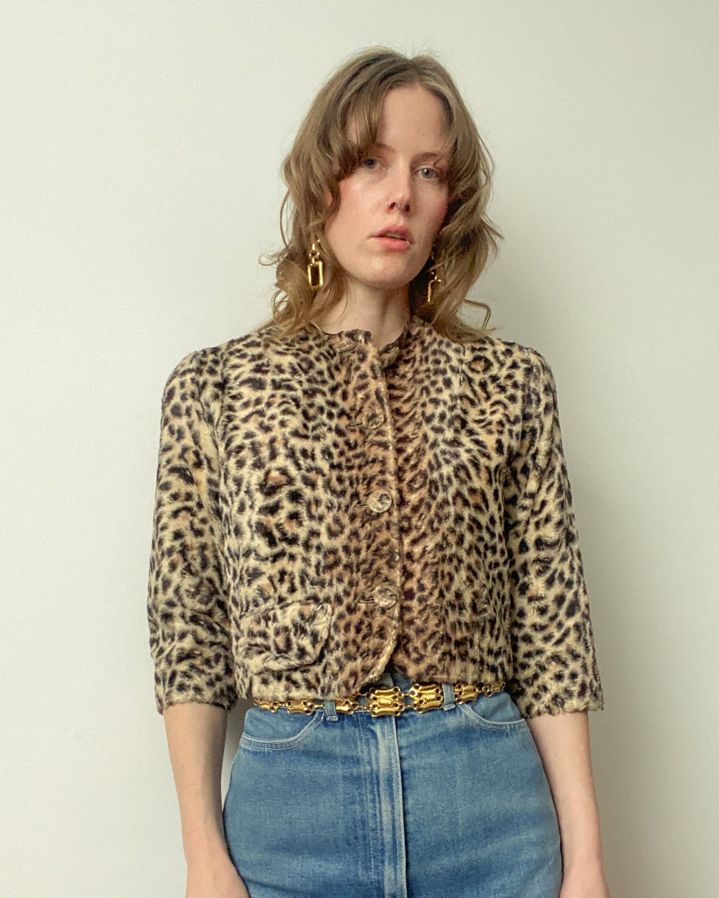 1960s Cheetah Faux Fur Cropped Jacket | Size XS-S