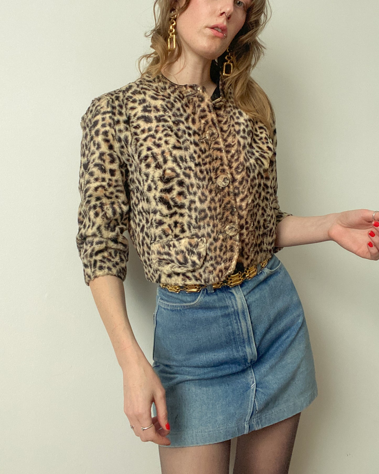 1960s Cheetah Faux Fur Cropped Jacket | Size XS-S