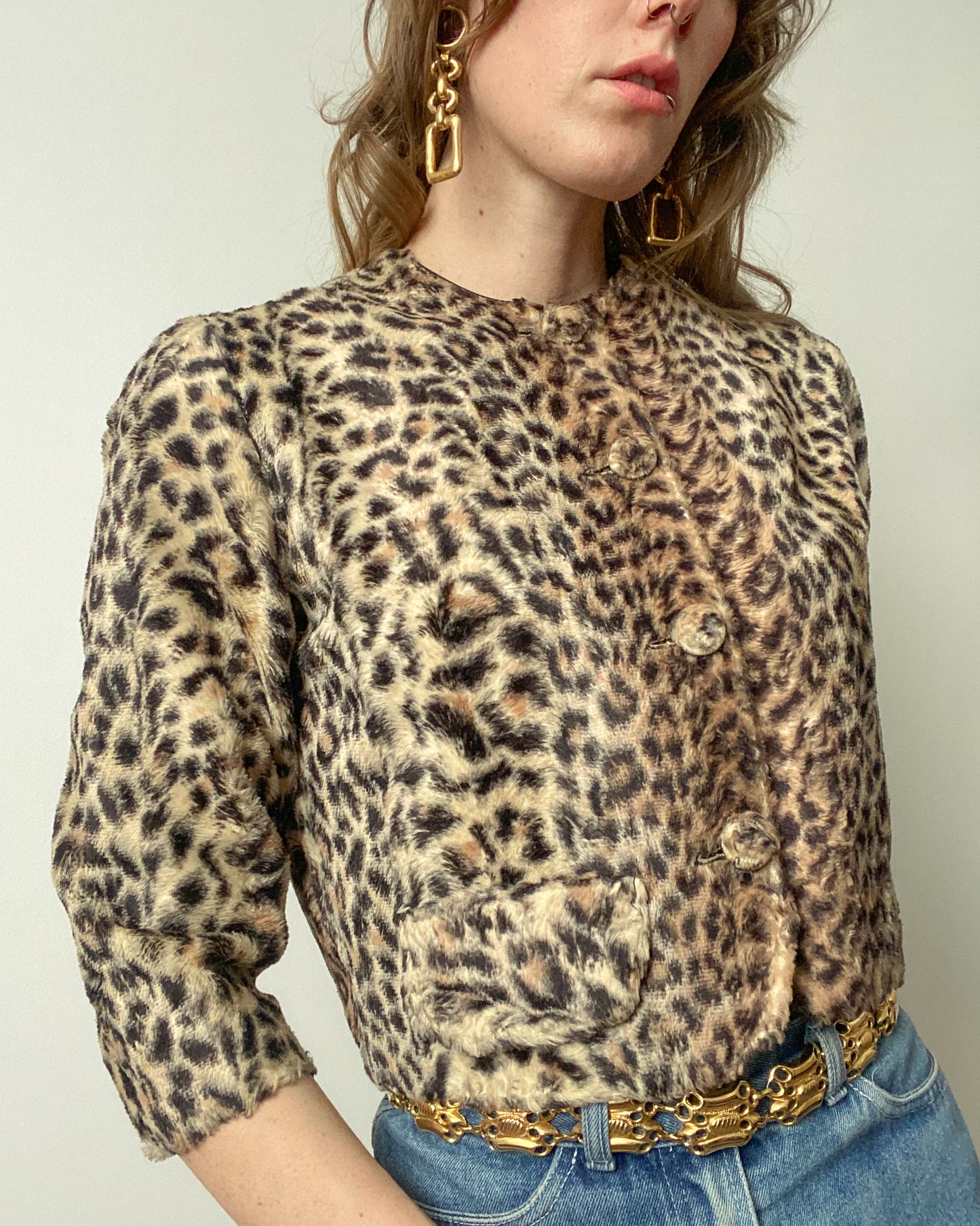 1960s Cheetah Faux Fur Cropped Jacket | Size XS-S