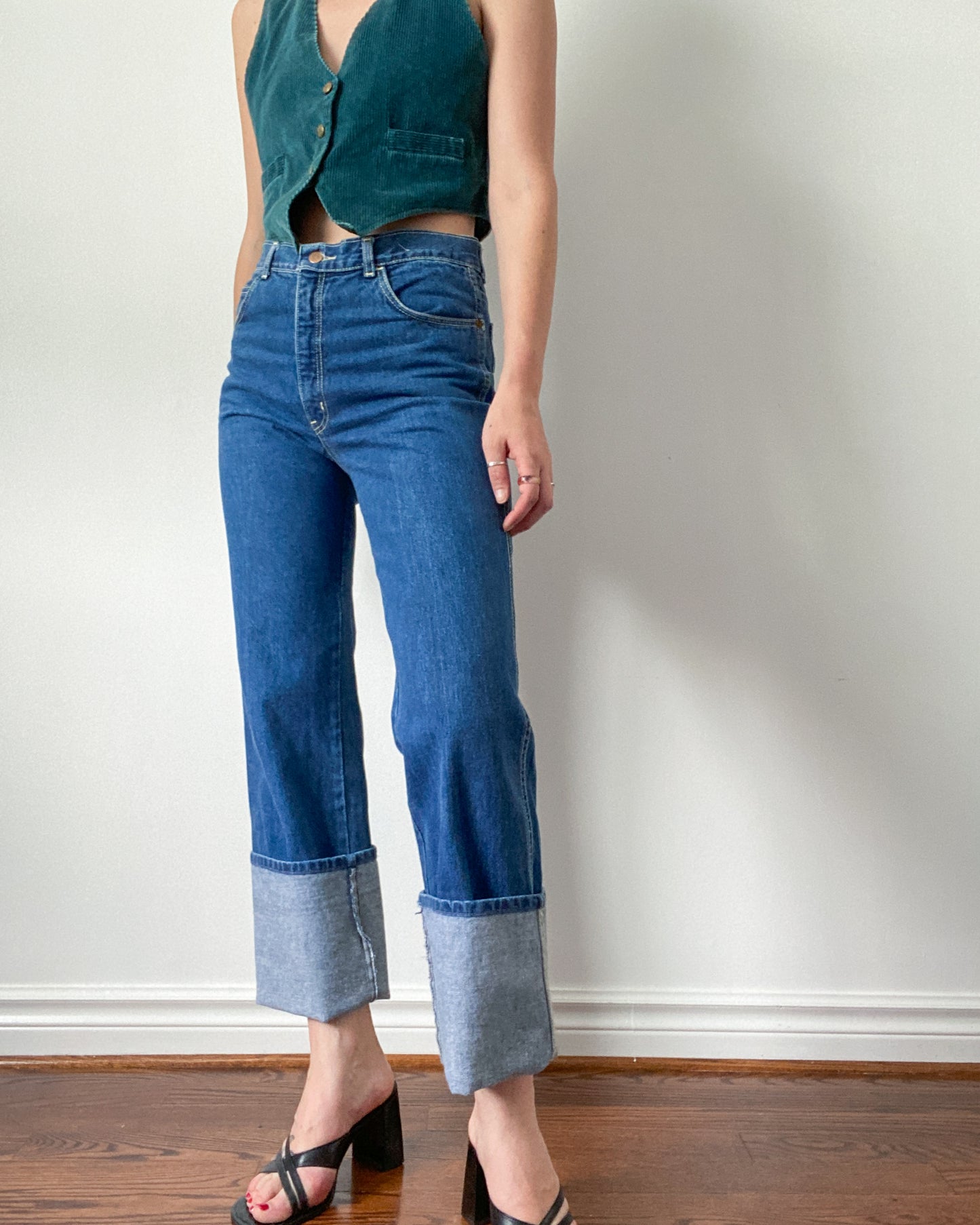 Cuffed Darkwash Denim Jeans | 32" Waist