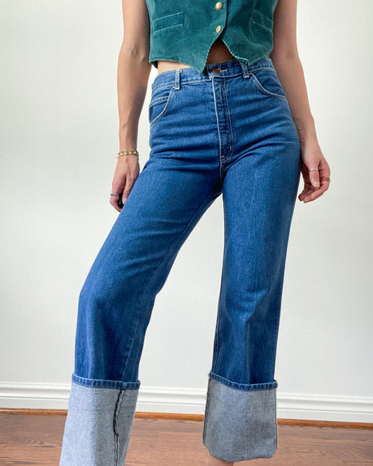 Cuffed Darkwash Denim Jeans | 32" Waist