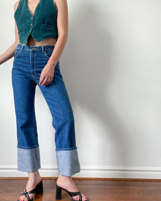 Cuffed Darkwash Denim Jeans | 32" Waist