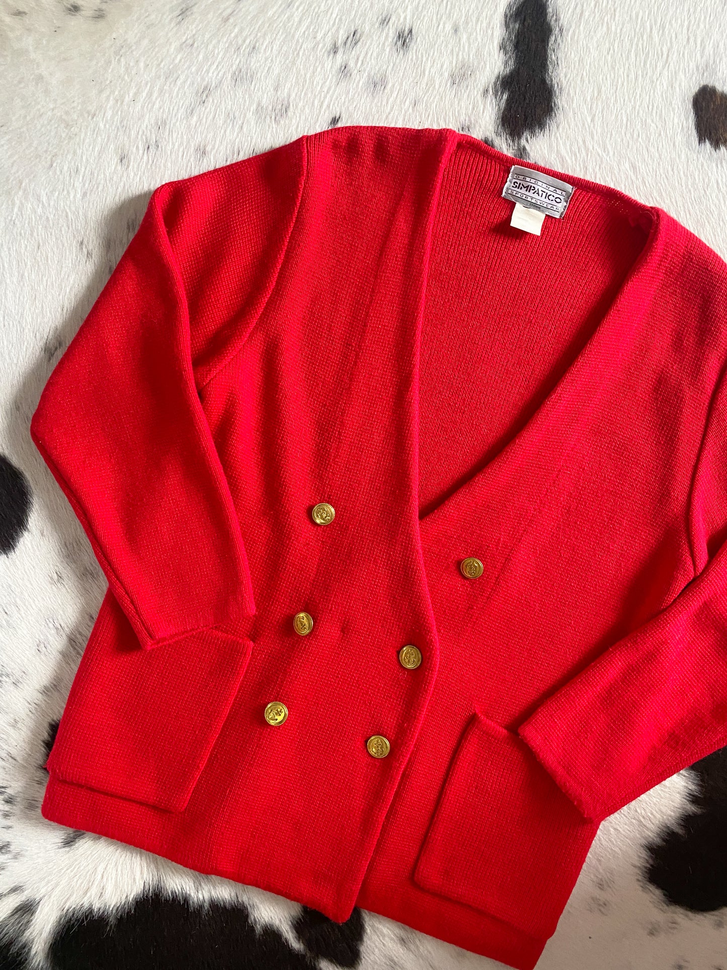 1980s Red Knit Cardigan | Size L/XL