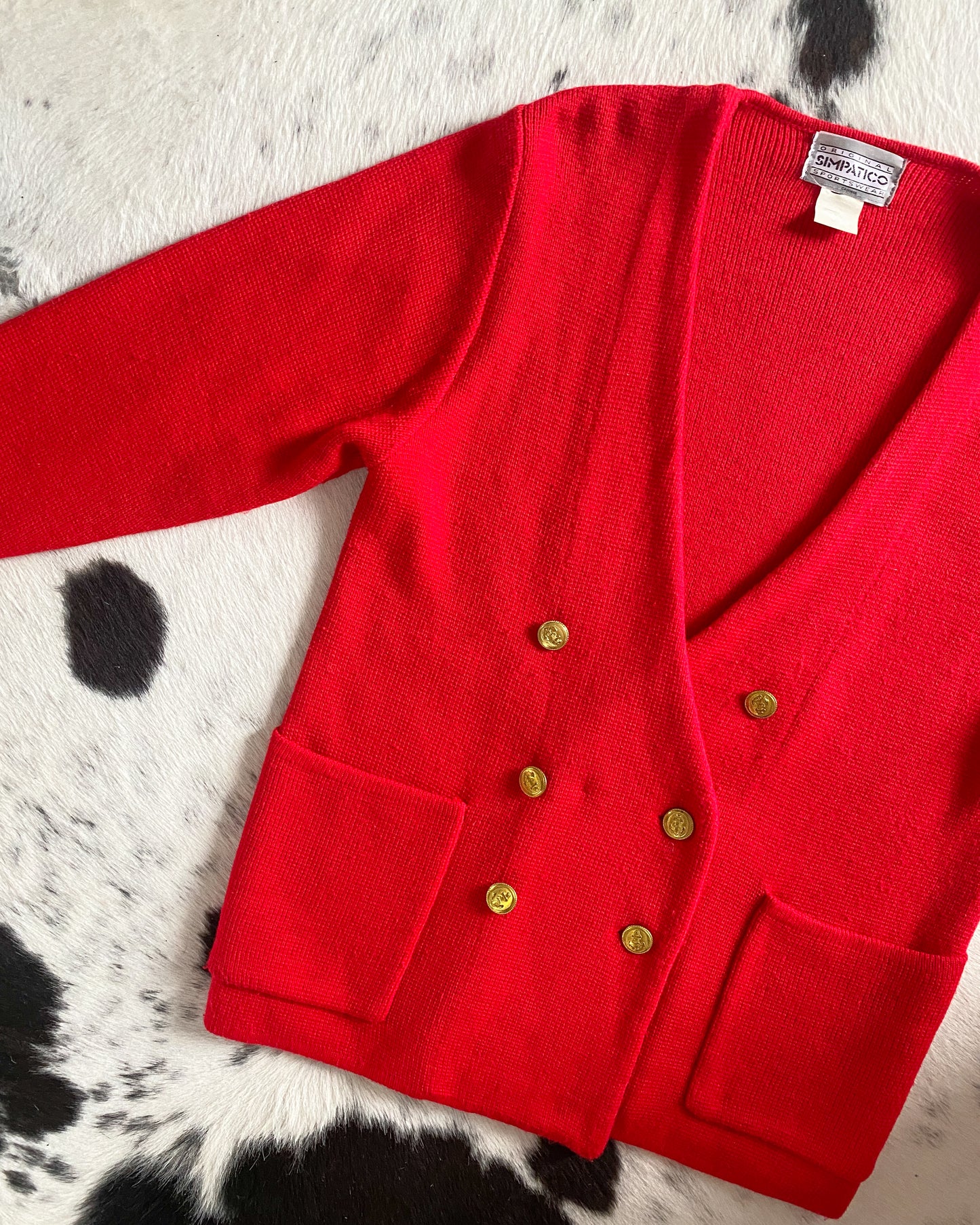 1980s Red Knit Cardigan | Size L/XL