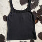 Black Knit Tank with Beaded Crochet Straps | Size M-L