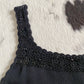 Black Knit Tank with Beaded Crochet Straps | Size M-L