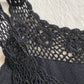 Black Knit Tank with Beaded Crochet Straps | Size M-L