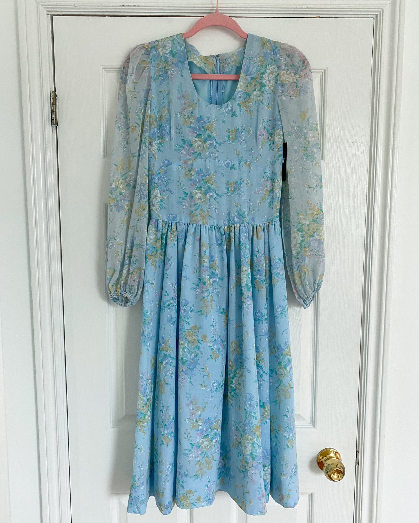 1970s Baby Blue Prairie Dress| Size XS/S