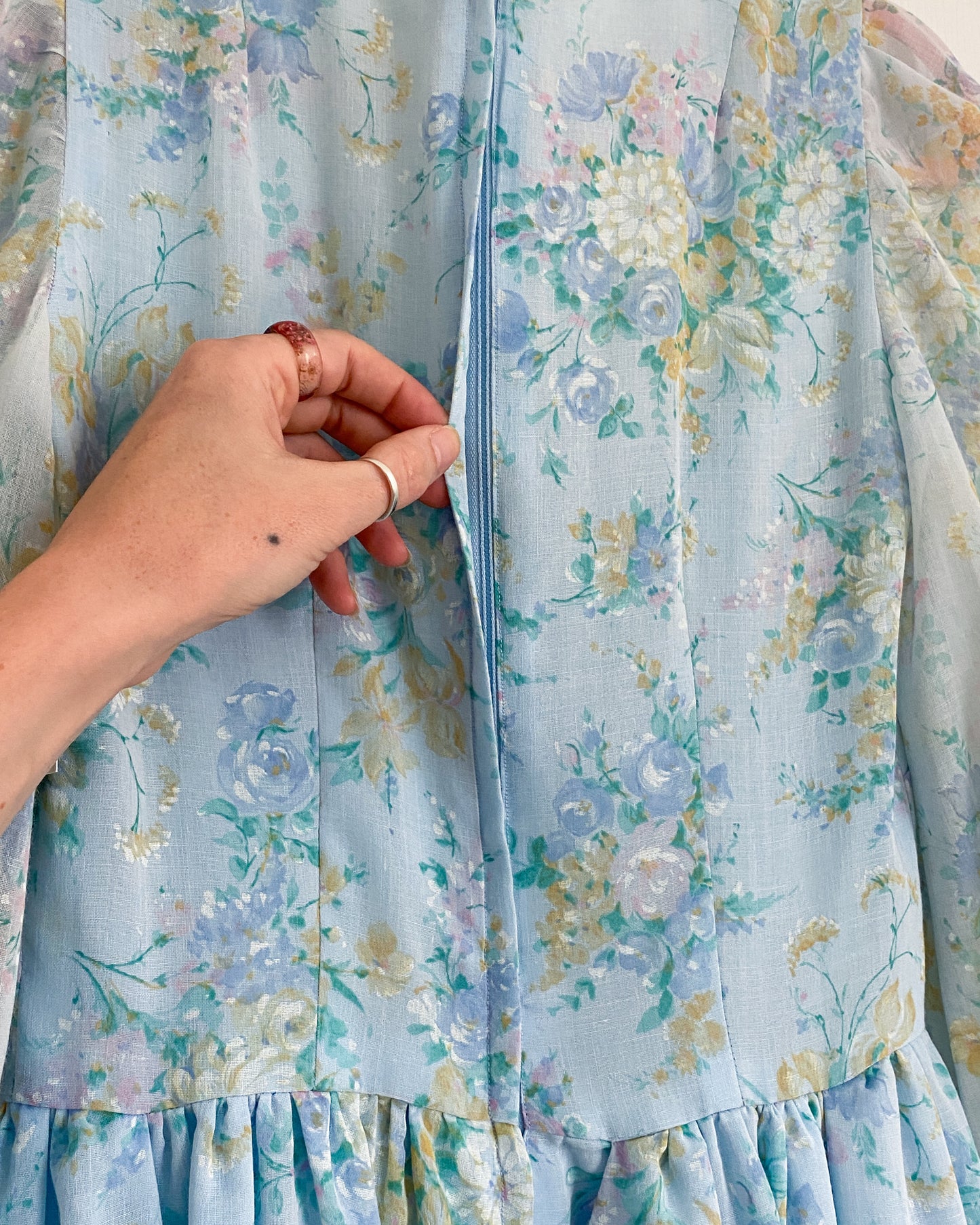 1970s Baby Blue Prairie Dress| Size XS/S