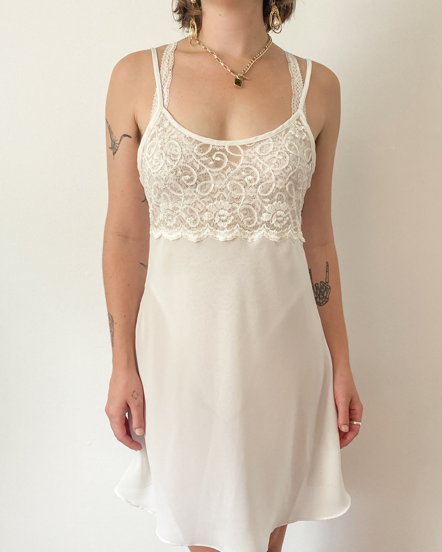 Vintage Sheer White & Lace Slip Dress | M/L