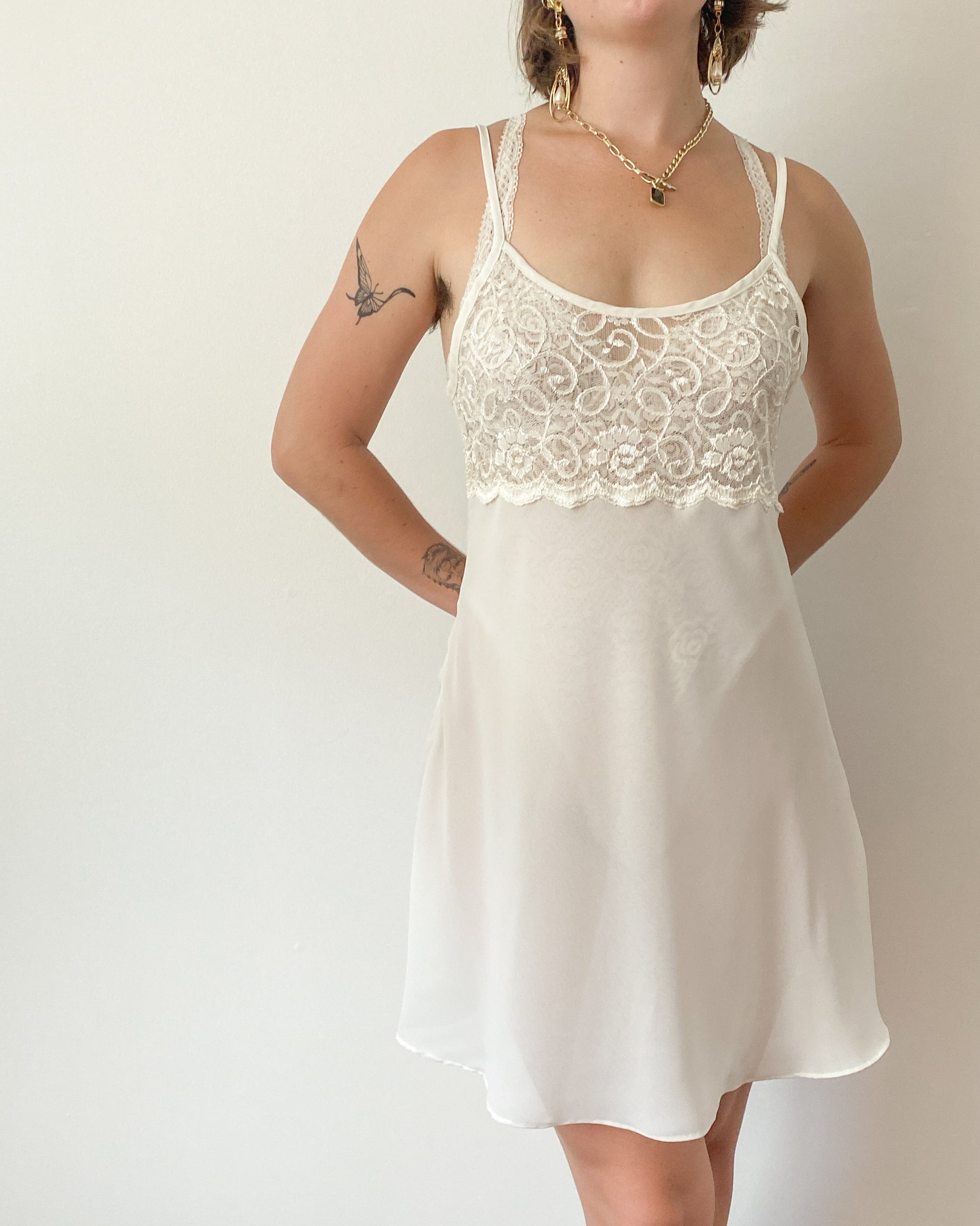 Vintage Sheer White & Lace Slip Dress | M/L Vintage Sheer White & Lace Slip Dress | M/L