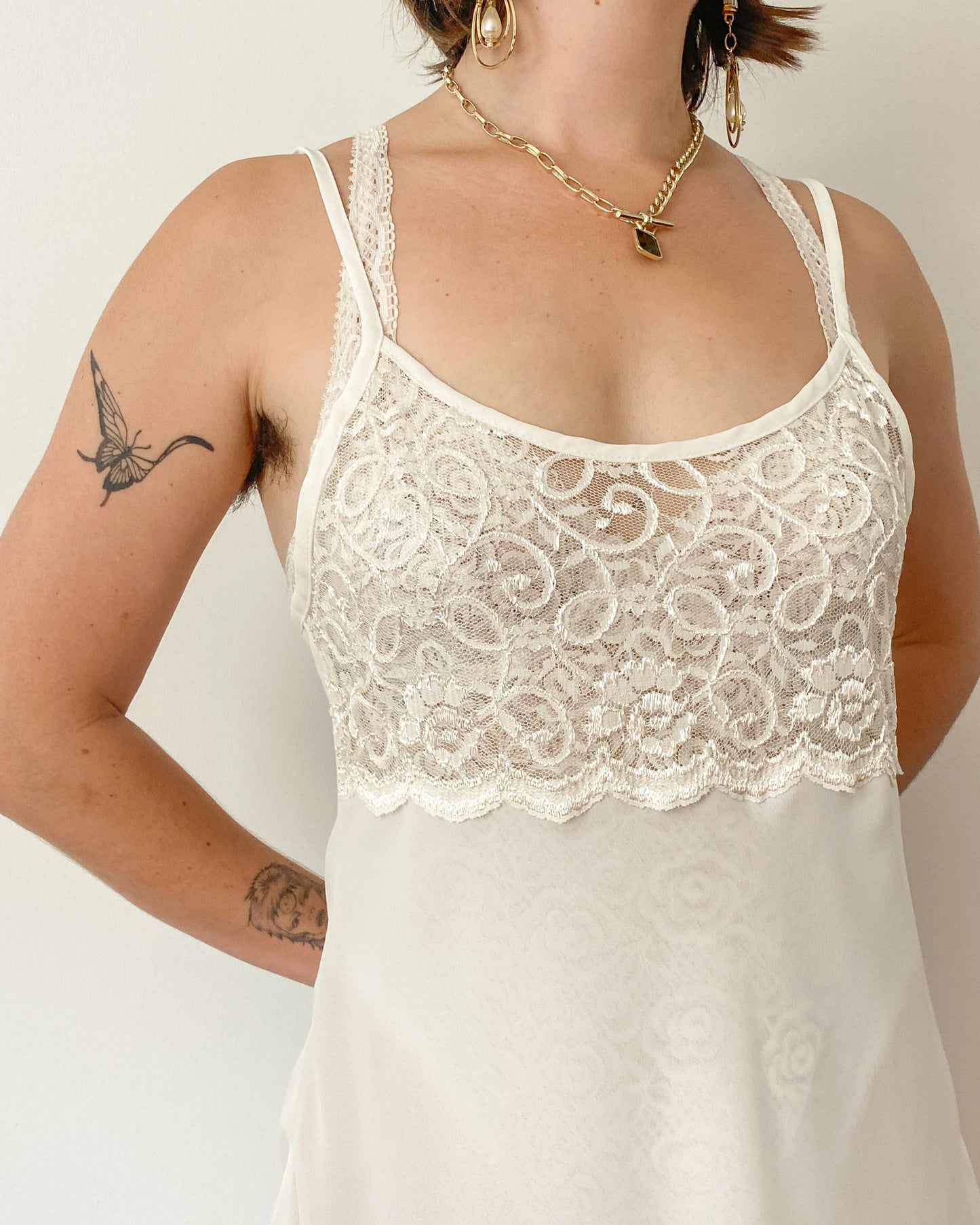 Vintage Sheer White & Lace Slip Dress | M/L