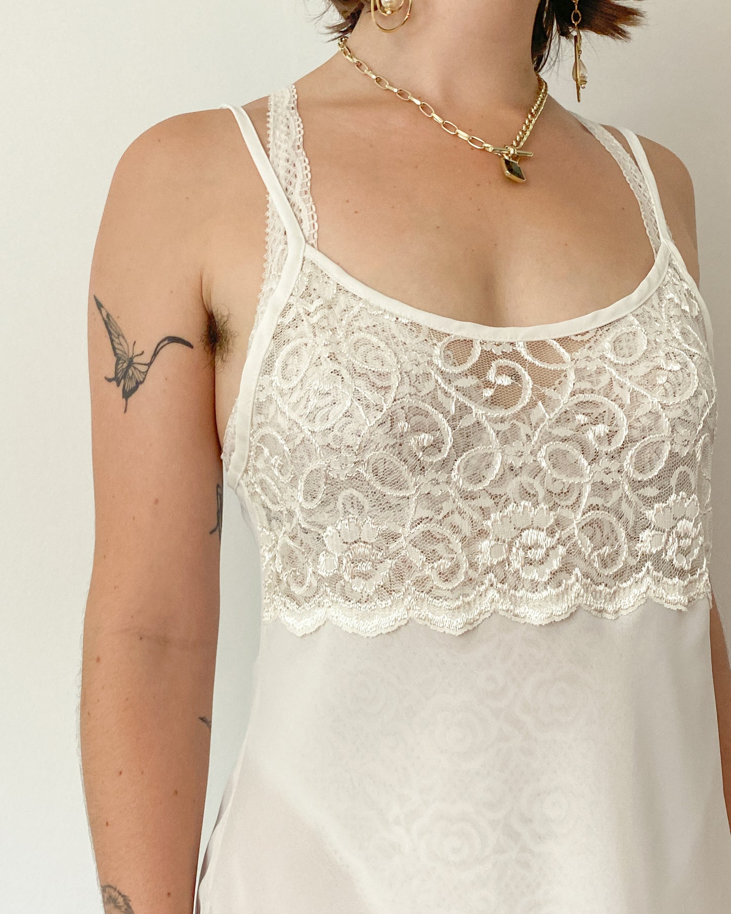 Vintage Sheer White & Lace Slip Dress | M/L