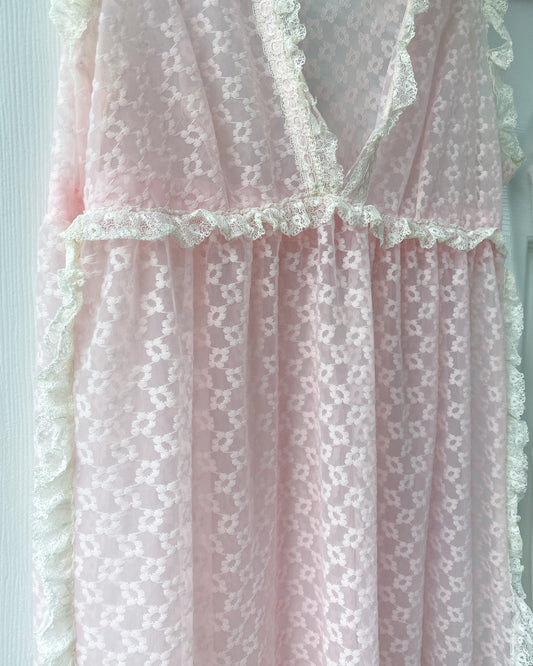 Vintage Baby Pink Floral Sheer Slip Dress | Size M