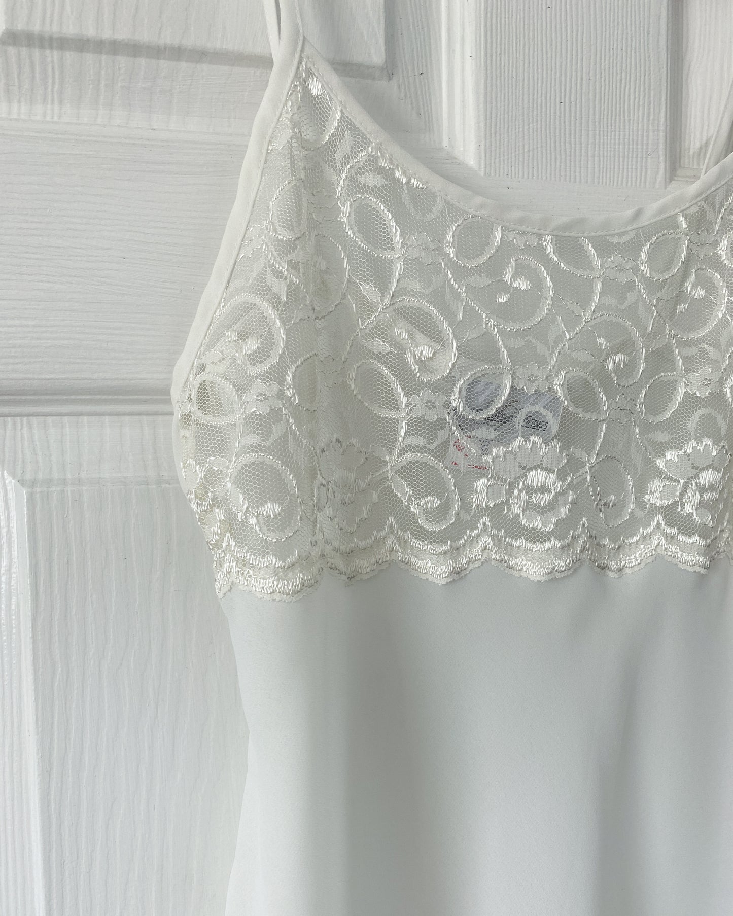 Vintage Sheer White & Lace Slip Dress | M/L