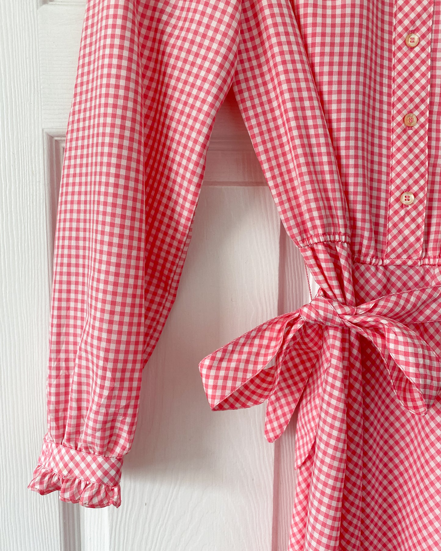 Vintage Pink Gingham Longsleeve Dress *DEADSTOCK | Size S