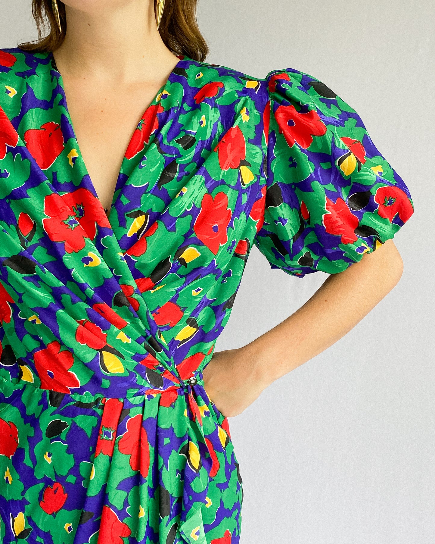 1980s Floral Stunning Dress with Puff Sleeves | 10/12