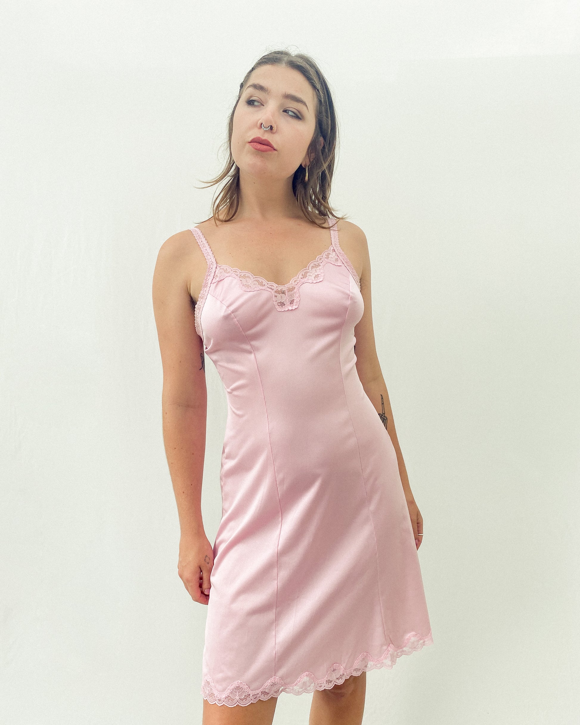 bebe pink slip dress bebe Asymmetrical satin Slipdress size small