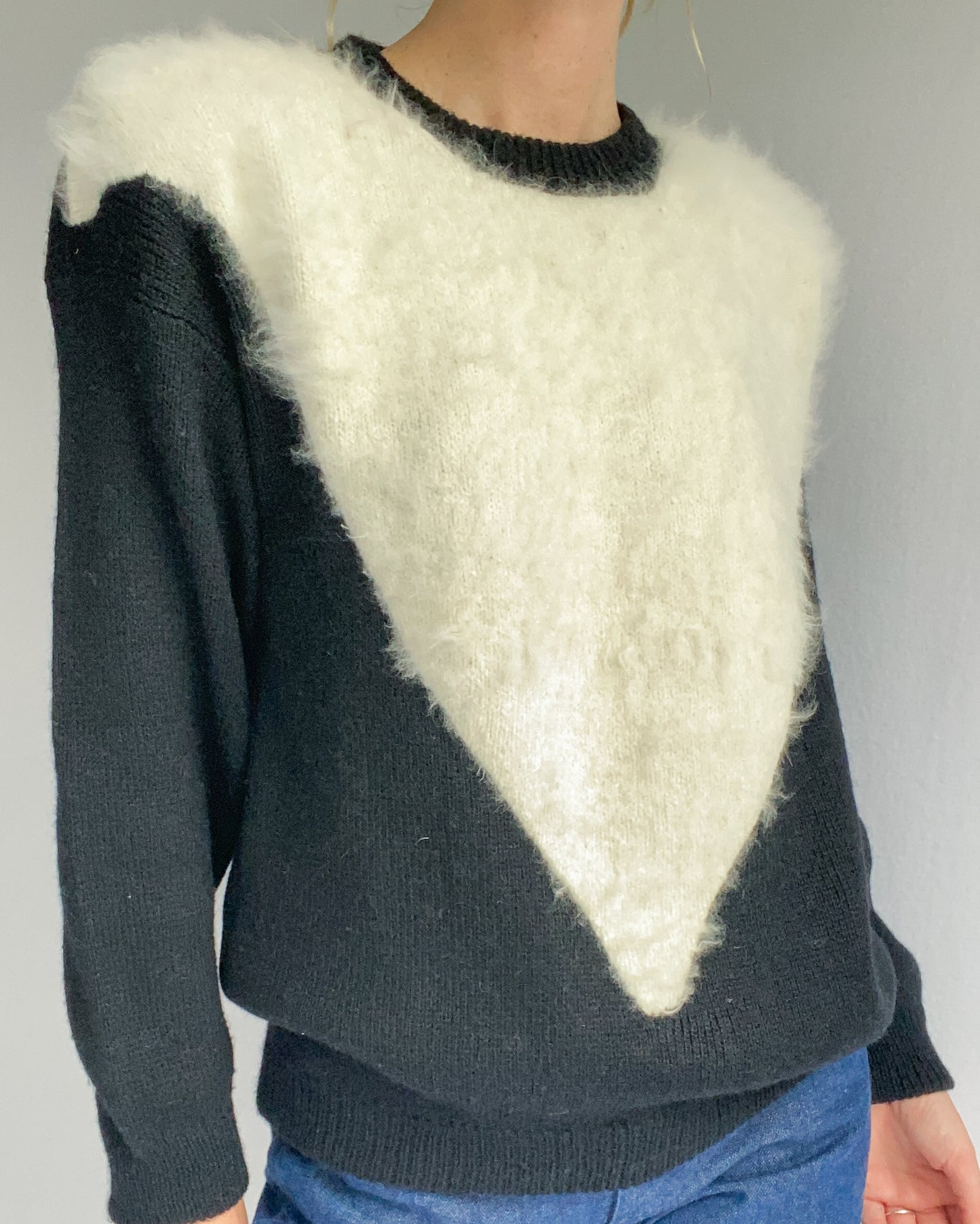 1980s Black & White Angora Knit Sweater | 10/12