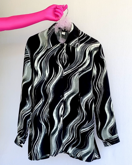 Black & White Printed Button-Up Shirt | 14