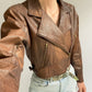 Vintage Brown Leather Cropped Jacket | 8-10