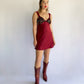 1990s Merlot Slip Dress with Floral Velour Bust | 10