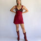 1990s Merlot Slip Dress with Floral Velour Bust | 10
