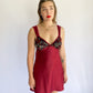1990s Merlot Slip Dress with Floral Velour Bust | 10