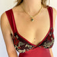 1990s Merlot Slip Dress with Floral Velour Bust | 10